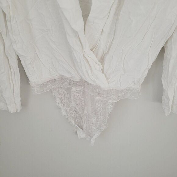 Free People Elsa Bodysuit Top Cream Surplice Neck Size Small - Picture 5 of 12
